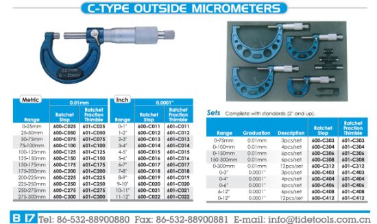 0-25mm C Type Outside Micrometer